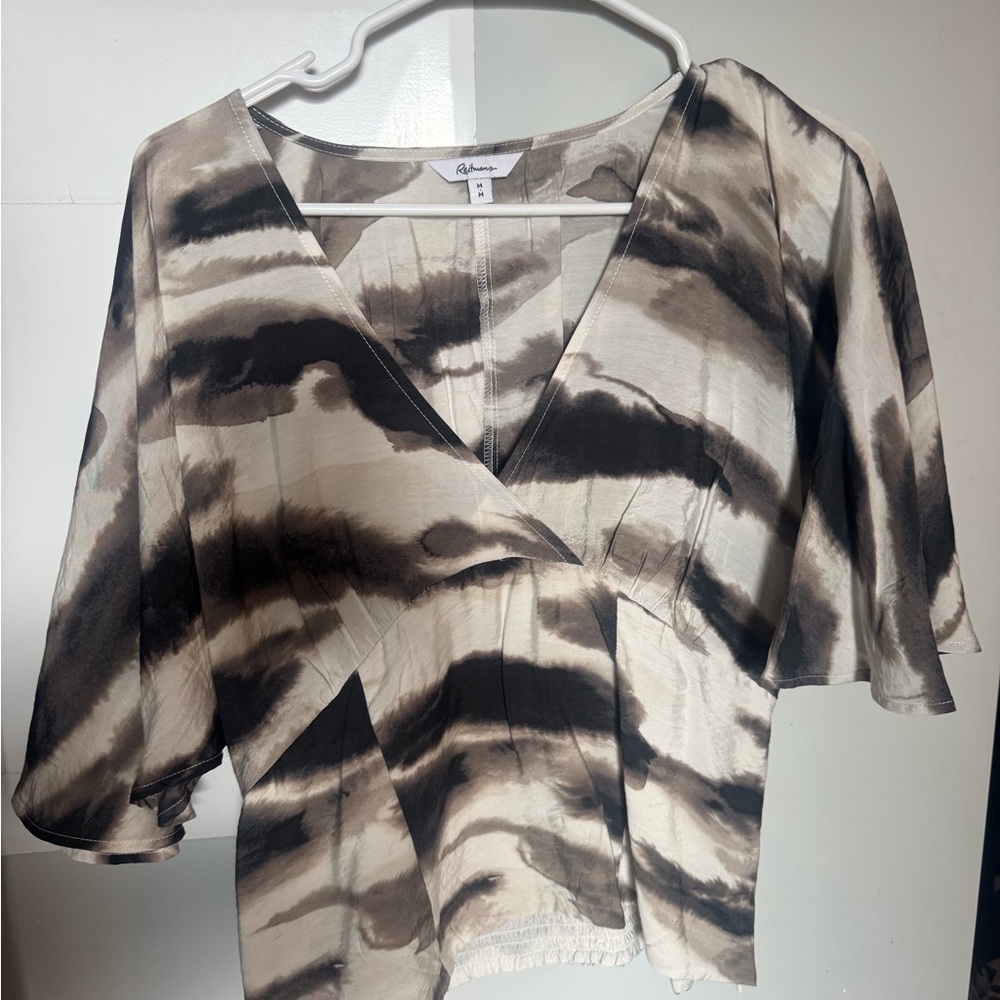 Reitmans Black and Cream Abstract Blouse